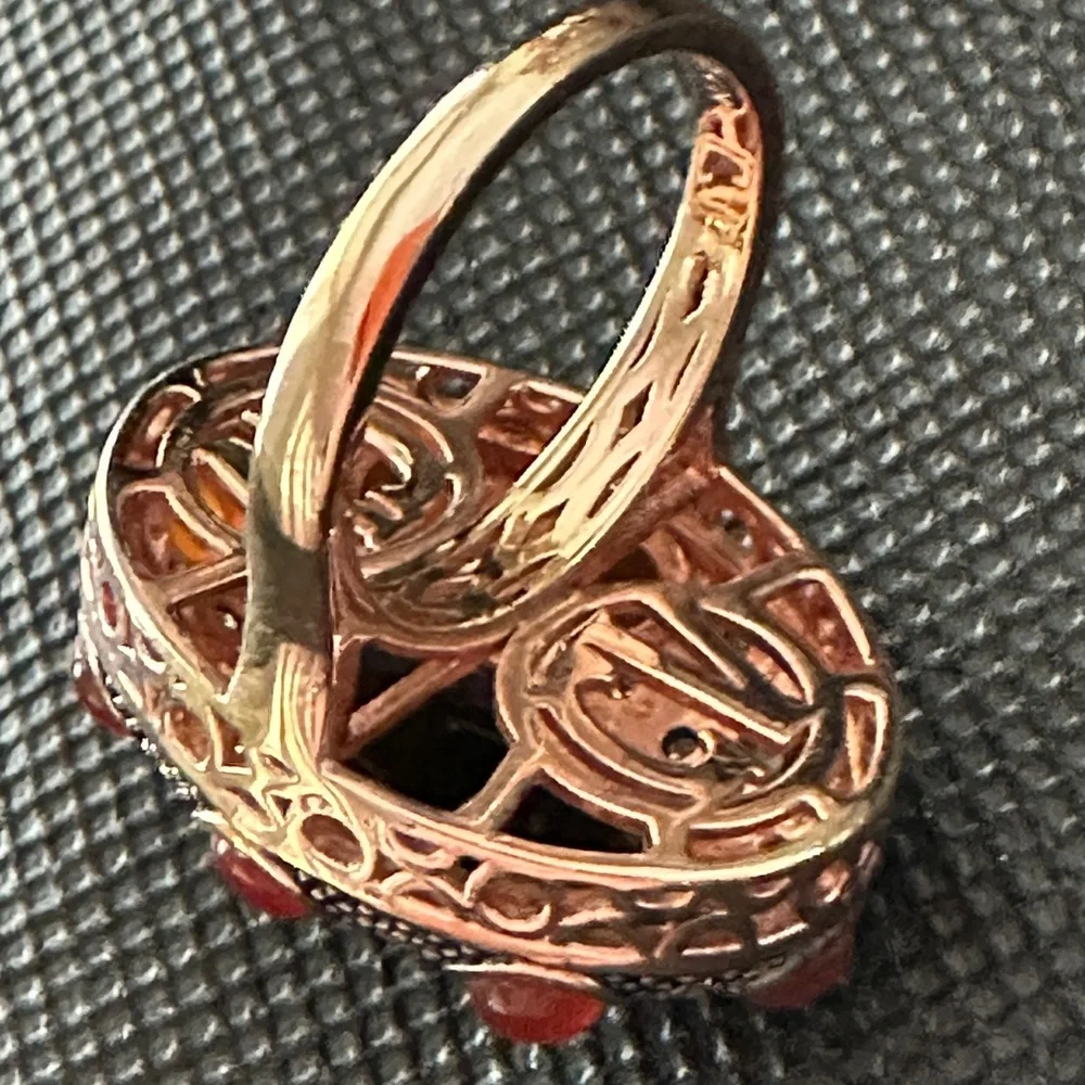 Bohemian Black Onyx & Carnelian Rose Gold-Tone Ring - Size 7 - Picture 3 of 9